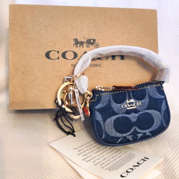 Coach Signature Denim & Leather Mini Nolita Bag Charm Key Chain, NWT - Picture 1 of 8